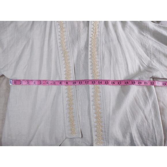 Cream Linen Tunic Top Lace Trim 3/4 Sleeve Boho Romantic Embroidered Detail - Picture 4 of 6